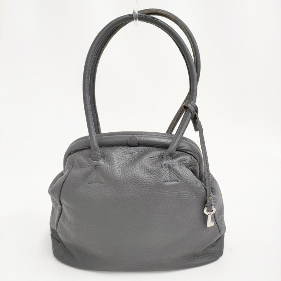 soutiencollar しっくりバッグ レザー がま口 ハンドバッグ グレー