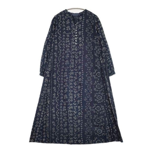 Pal'las Palace インディゴガーゼ花曇り柄ボトル衿ワンピース 定価41800円 ワンピース ネイビー パラスパレス 6-0323M 277988の画像