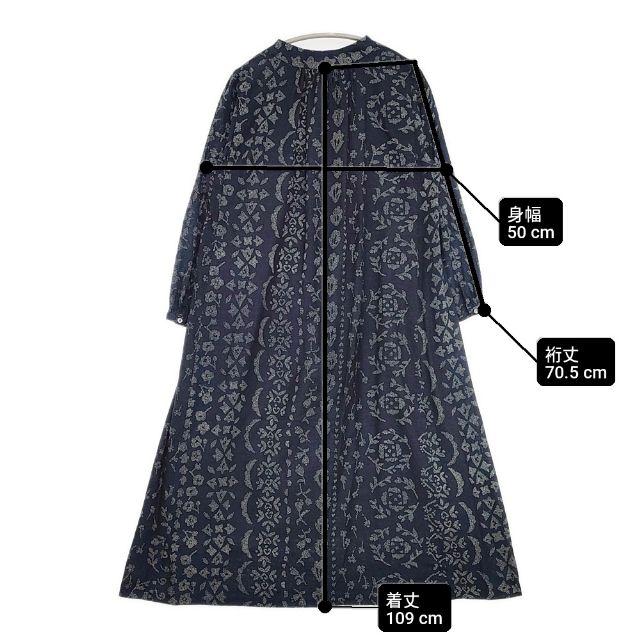 Pal'las Palace インディゴガーゼ花曇り柄ボトル衿ワンピース 定価41800円 ワンピース ネイビー パラスパレス 6-0323M 277988の画像
