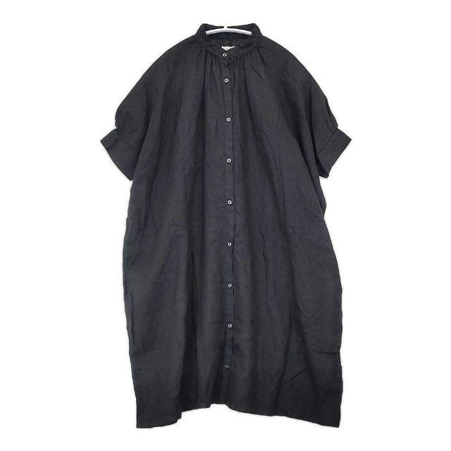 Honnete ハーフスリーブノーカラーギャザーチュニック ワンピース 