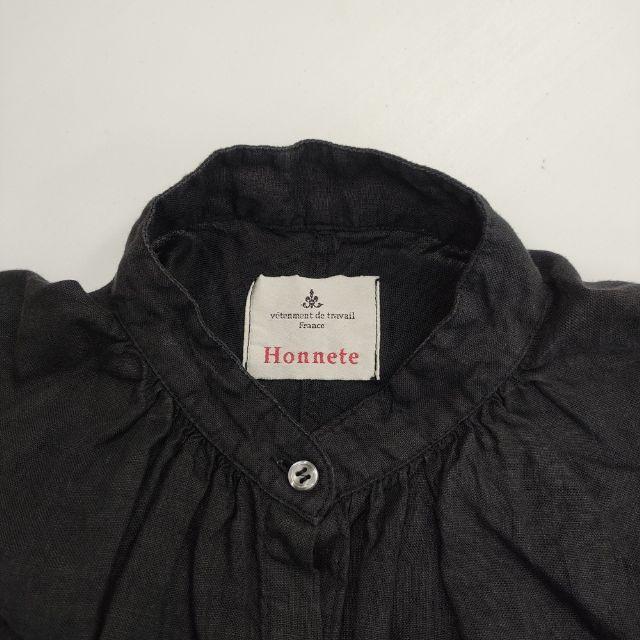 Honnete ハーフスリーブノーカラーギャザーチュニック ワンピース 