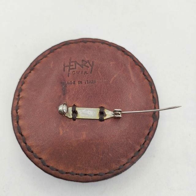 HENRY CUIR ターコイズ レザー GLYCINE ブローチ ターコイズ ブラウン アンリークイール 6-0221G 279483