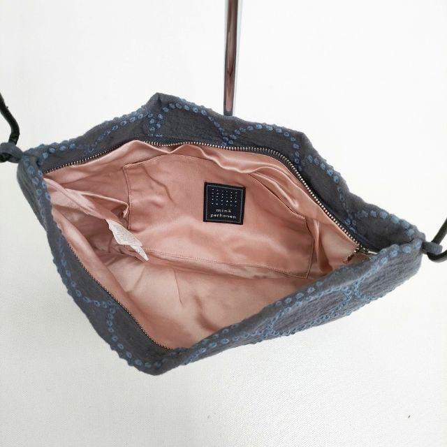 mina perhonen tambourine coupe bag クッペバッグ us9580 刺繍 ショルダーバッグ ブルーグレー レディース ミナペルホネン【中古】6-0412G∞ mina perhonen（ミナペルホネン） mina perhonen tambourine coupe bag