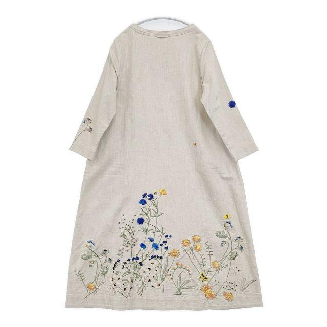 45R/45rpm 綿麻ざっくりデニムの刺繍ドレス 定価82500円 ワンピース ベージュ フォーティーファイブアールピーエム 6-0416M 280389_1