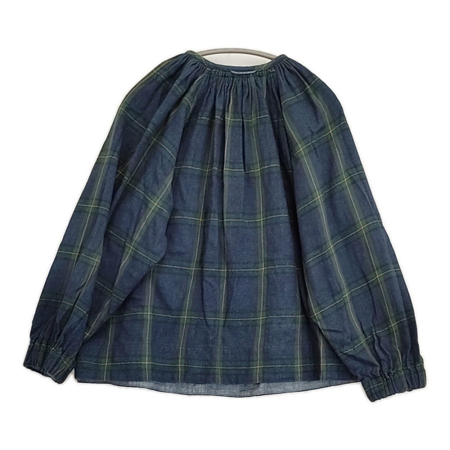 45R/45rpm ジンバネルのチロルブラウス（インディゴ） コットン チェック 定価48400円 ネイビー グリーン レディース フォーティーファイブアールピーエム【中古】6-0207T♪ 45R（フォーティファイブアール） 45R/45rpm ジンバネルのチロル