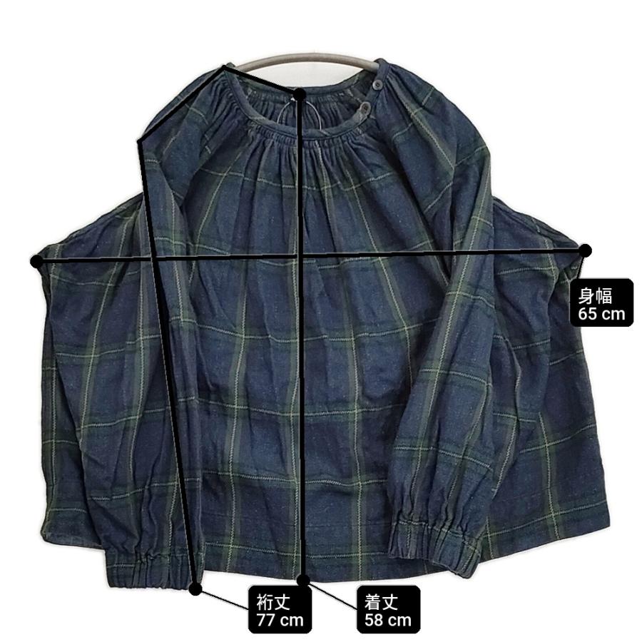45R/45rpm ジンバネルのチロルブラウス（インディゴ） コットン チェック 定価48400円 ネイビー グリーン レディース フォーティーファイブアールピーエム【中古】6-0207T♪ 45R（フォーティファイブアール） 45R/45rpm ジンバネルのチロル