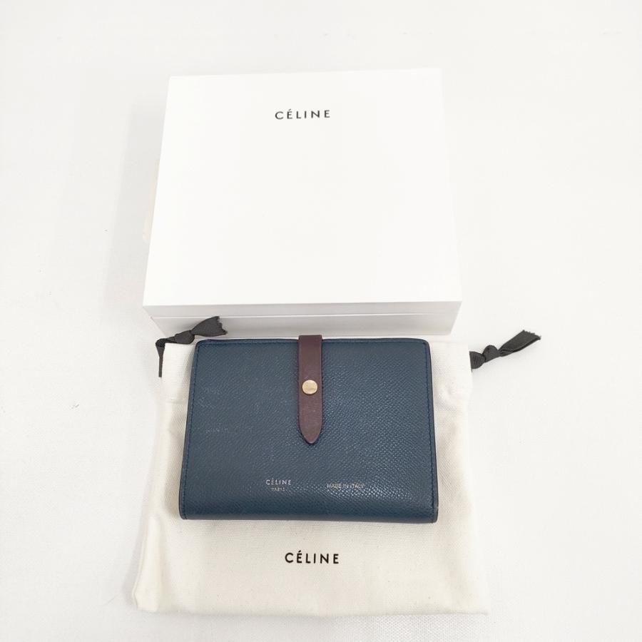 CELINE 104813AI5.07AY ミディアムマルチファンクション 二つ折り財布 バイカラー Abyss Blue レザー 二つ折り財布 ネイビー ボルドー レディース セリーヌ【中古】6-0306G◎ CELINE（セリーヌ） CELINE 104813AI5.07AY ミディアムマルチ