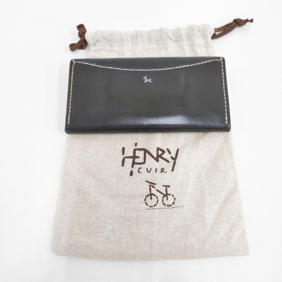 HENRY CUIR ロングウォレット レザー 革 犬 刺繍 長財布 ブラック