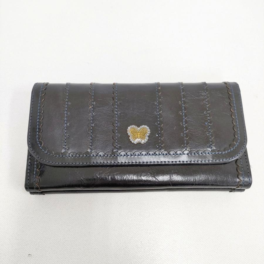 ANNA SUI（アナスイ） 未使用品 レザー 牛革 がま口 長財布 クロ 6 