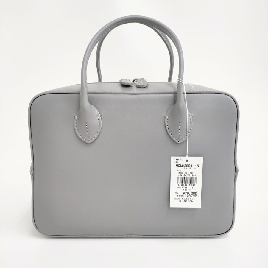 MAISON CANAU シンプル レザー ボックスボストン　グレー MAISON CANAU 未使用 スムースレザーボックスボストンバッグ Mサイズ