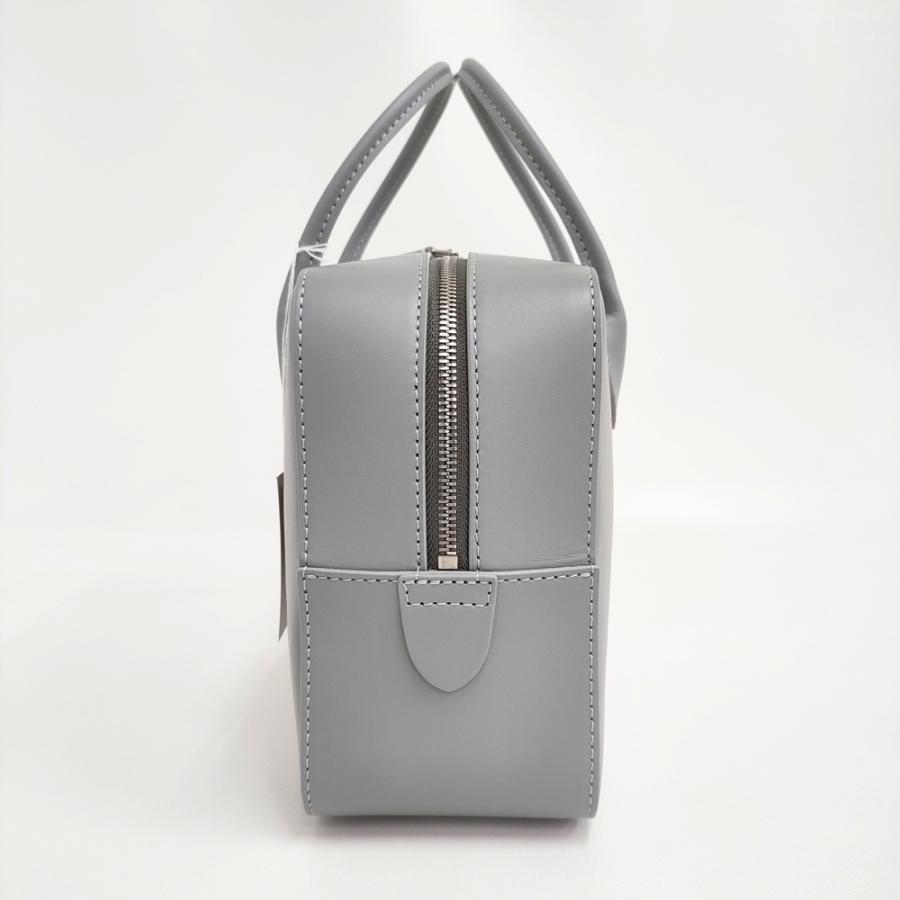 MAISON CANAU シンプル レザー ボックスボストン　グレー MAISON CANAU 未使用 スムースレザーボックスボストンバッグ Mサイズ