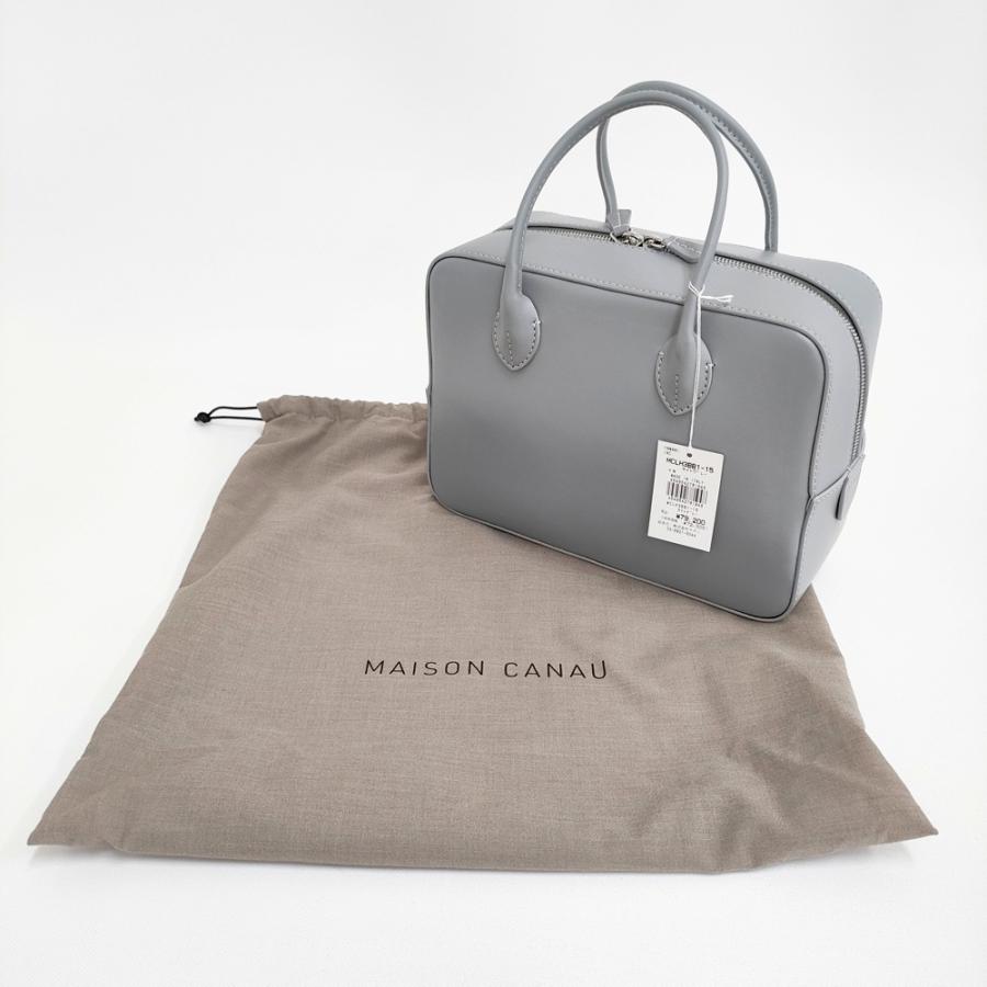 MAISON CANAU シンプル レザー ボックスボストン　グレー MAISON CANAU 未使用 スムースレザーボックスボストンバッグ Mサイズ