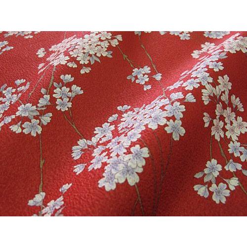 和柄生地 綿ちりめん(エンボス)着物風しだれ桜 赤 : 生地net 和柄生地 綿ちりめん(エンボス)着物風しだれ桜 赤 : 生地net