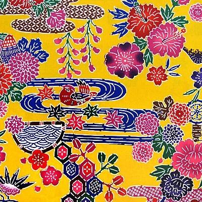和柄生地 布 紅型 びんがた タイプ1 イエロー 生地 手芸 綿 沖縄 琉球 c 生地net 通販 Yahoo ショッピング