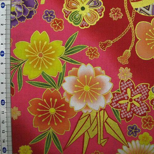 生地 和風花柄着物風花物語(赤) 和柄 布 1m単位 : 生地net 生地 和風花柄着物風花物語(赤) 和柄 布 1m単位 : 生地net