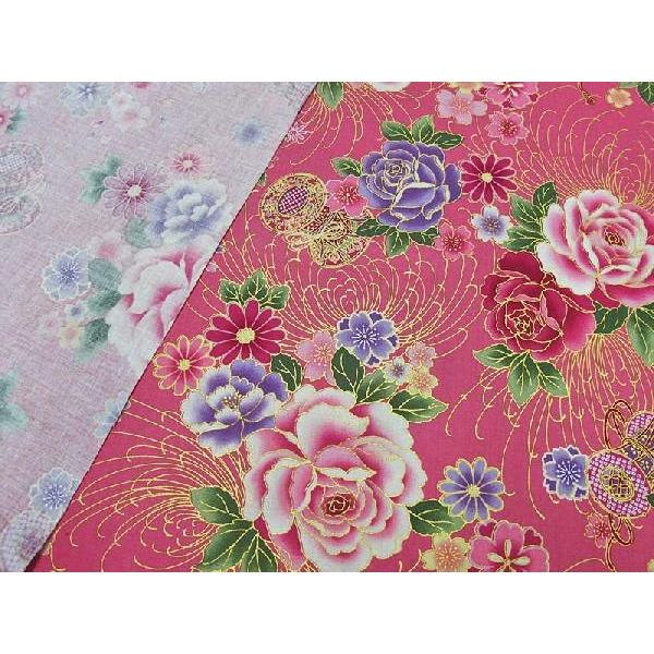 和柄生地 和風花柄着物風鼓と扇と花模様 ピンク 生地 和柄 和調 手芸 布地 綿 布 和布 b 生地net 通販 Yahoo ショッピング