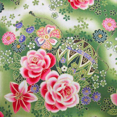 和柄生地 布 着物風グラデーション花と毬 緑 生地 手芸 綿 c 生地net 通販 Yahoo ショッピング