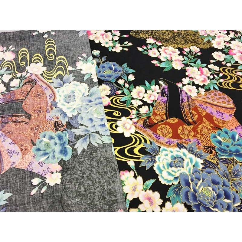 和柄生地 着物風紫式部と華爛漫シーチング 生地 和柄 和調 手芸 綿 布 和布 生地net 通販 Yahoo ショッピング