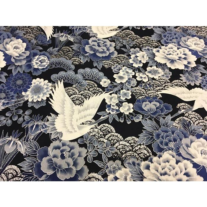 和柄生地 シーチング着物風鶴と銀の青海波 生地 和柄 手芸 綿 布 生地net 通販 Yahoo ショッピング