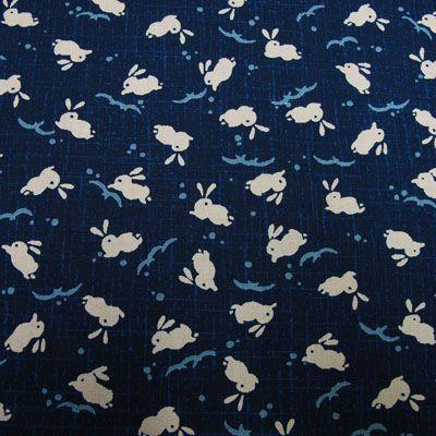 生地 布 民芸調シリーズ 跳ねうさぎ 紺 和柄 手芸 a 生地net 通販 Yahoo ショッピング
