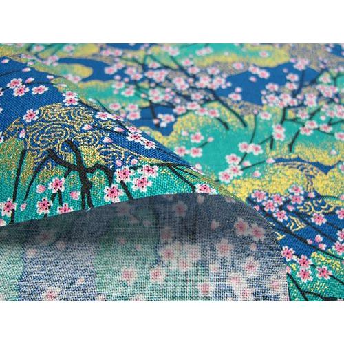 和柄生地 雅な金織桜文様(青系) 生地 手芸 綿 布 1m単位 : 生地net 
