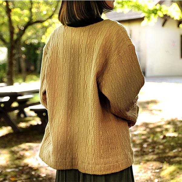オリジナルアラン縄編みシャーリング ジャガードニット 生地 無地