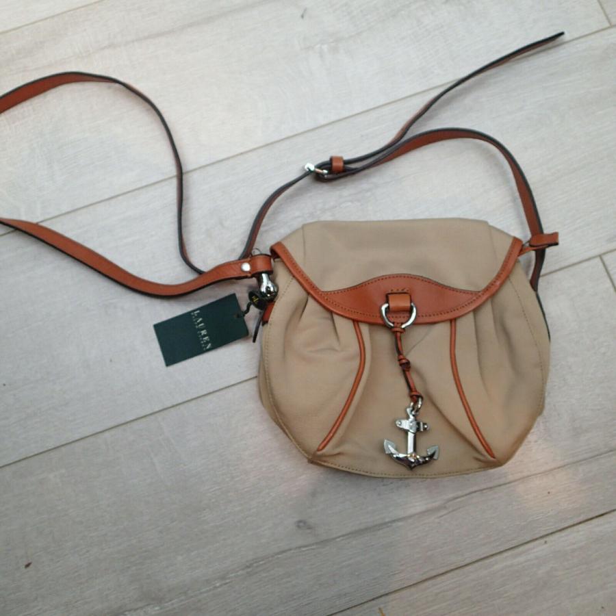 リアルツリー Lauren Ralph Lauren fabric Leather Cr0ssb0dy Bag beige br0wn handbag purse a3
