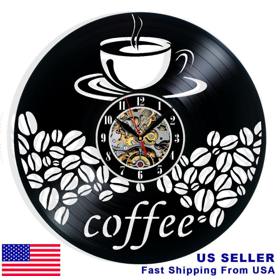 掛け時計 Coffee Vinyl Wall Clock Gift Fan Room Art Sign Woman Man Feast Day