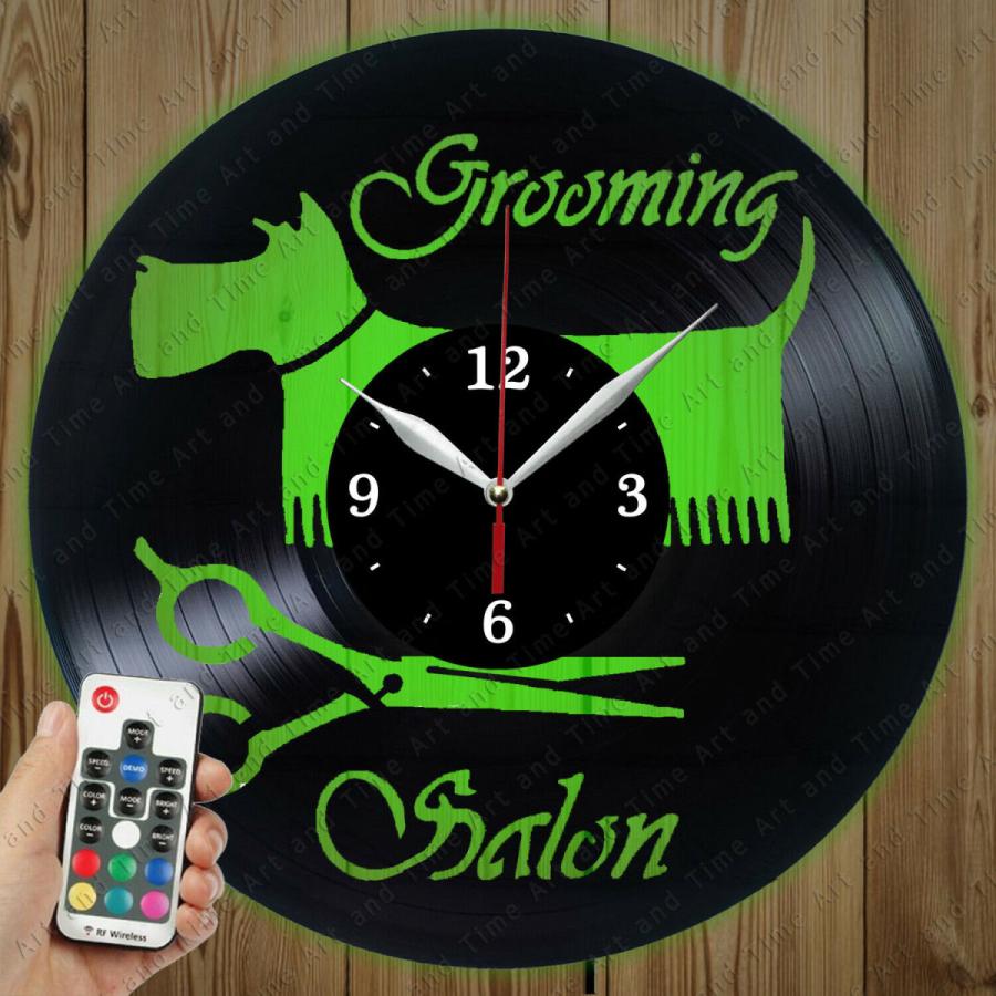 掛け時計 LED Vinyl Clock Grooming salon LED Wall Decor Art Clock Original