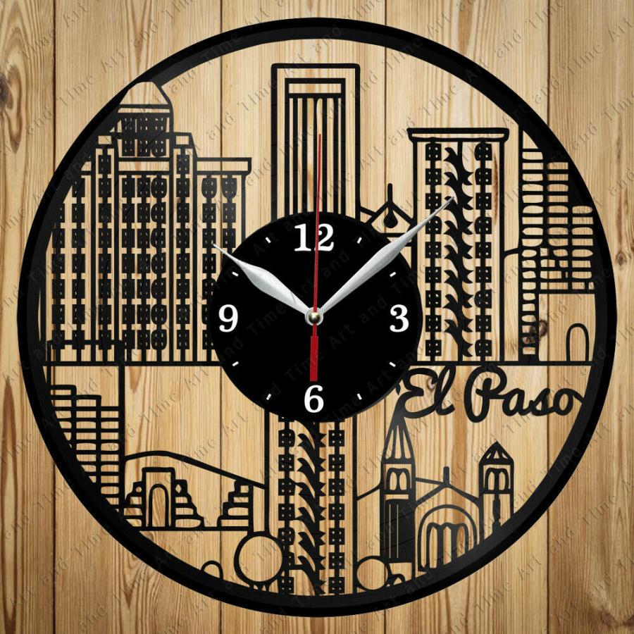 掛け時計 Vinyl Clock El Paso City Handmade Vinyl Clock Art Home Decor