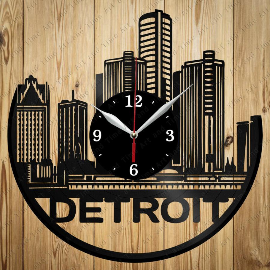 【感謝価格】 Original City Detroit Clock Vinyl 掛け時計 Vinyl 4380 Gift Handmade Decor Home Art Clock 掛け時計、壁掛け時計