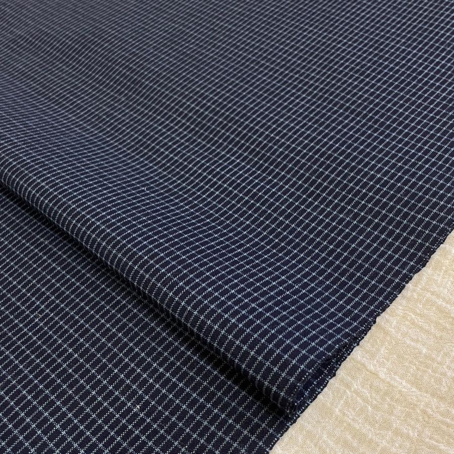 古布 木綿 絣 格子 透かし織 木綿 生地 布 綿100％ 紬 格子柄 ネイビー 長50cm単位での延長可能