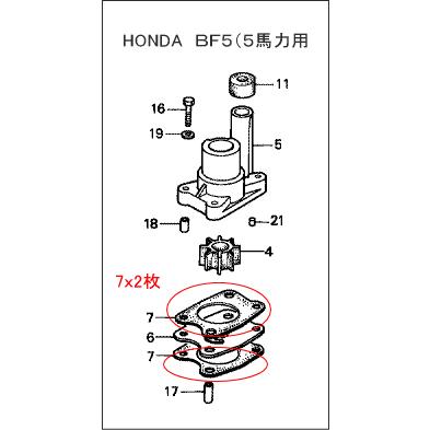 ホンダ（HONDA） ガスケットインペラ2枚セットHONDA ホンダ船外機 