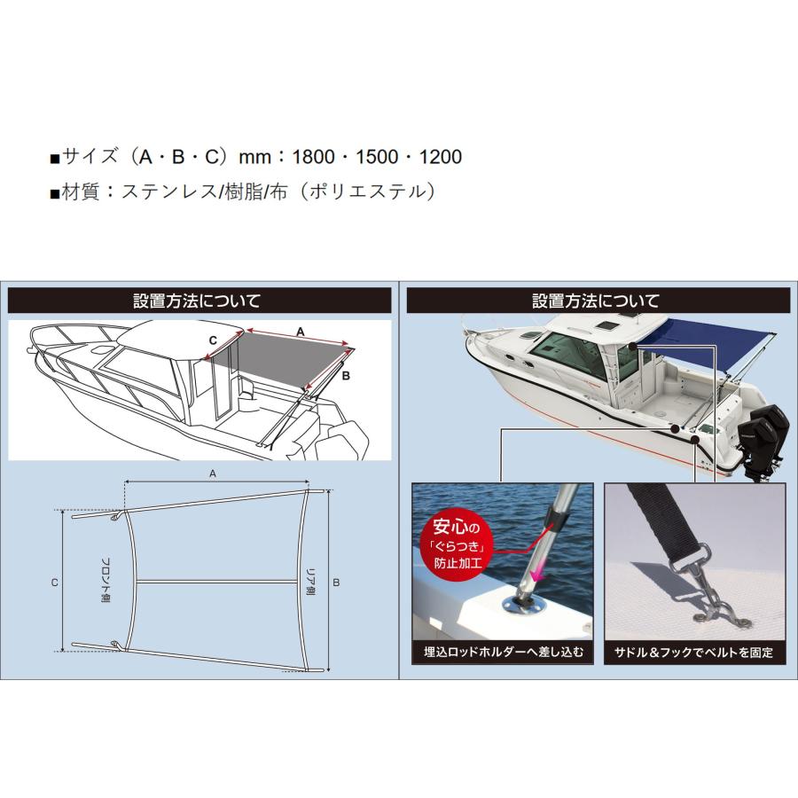BMO□スターンシェード 1.8m x 1.5m ブルー（取付アイセット）30A0034 