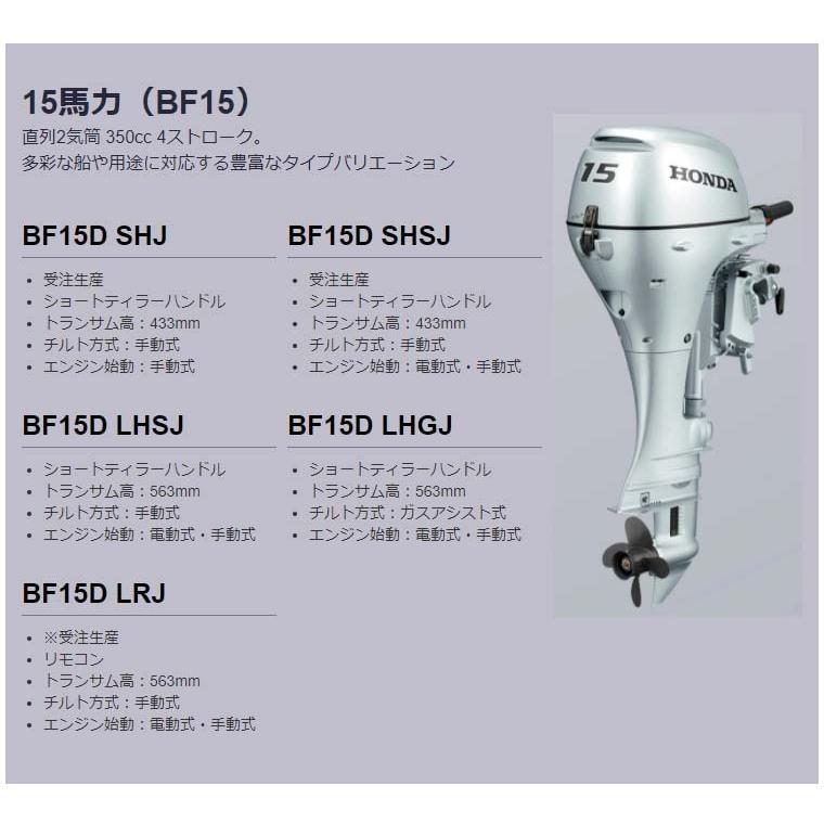 送料無料■ホンダ・１５馬力船外機ＢＦ15Ｄ　LHGJ　ロング　L　ティラーハンドル　チルト：ガスアシスト　エンジン始動：電動式/手動式　プロペラプレゼント付　｜kikai-sogabe｜03