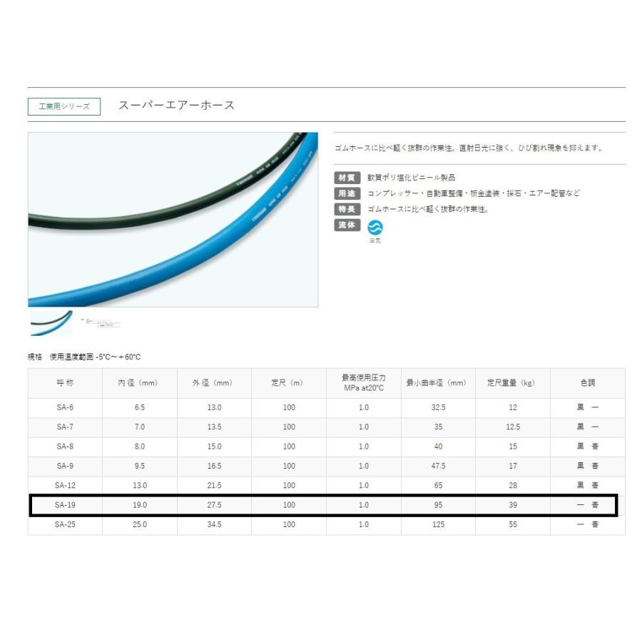 エアホース エアー コンプレッサー 19mm×100m (内径19.0mm 外径 27.5mm 