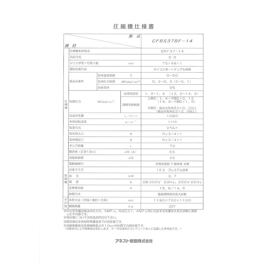 アネスト岩田 コンプレッサー CFBS37BF-14 M6 60hzオイルフリー アネスト岩田 コンプレッサー CFBS37BF-14 M6 60hzオイルフリー