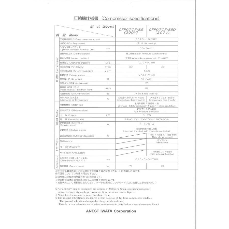 アネスト岩田 コンプレッサー 1馬力 CFP07CF-8.5 M5 50hz オイル アネスト岩田 コンプレッサー 1馬力 CFP07CF-8.5 M5 50hz オイル