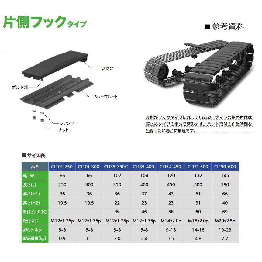 ゴムシュー ゴムパット CL101-250 250幅 (片側フックタイプ) 重機