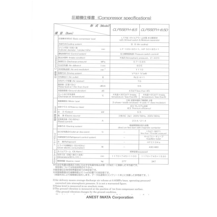 アネスト岩田 コンプレッサー 7馬力 CLP55EFH-8.5D M6 60hz 給油 アネスト岩田 コンプレッサー 7馬力 CLP55EFH-8.5D M6 60hz 給油