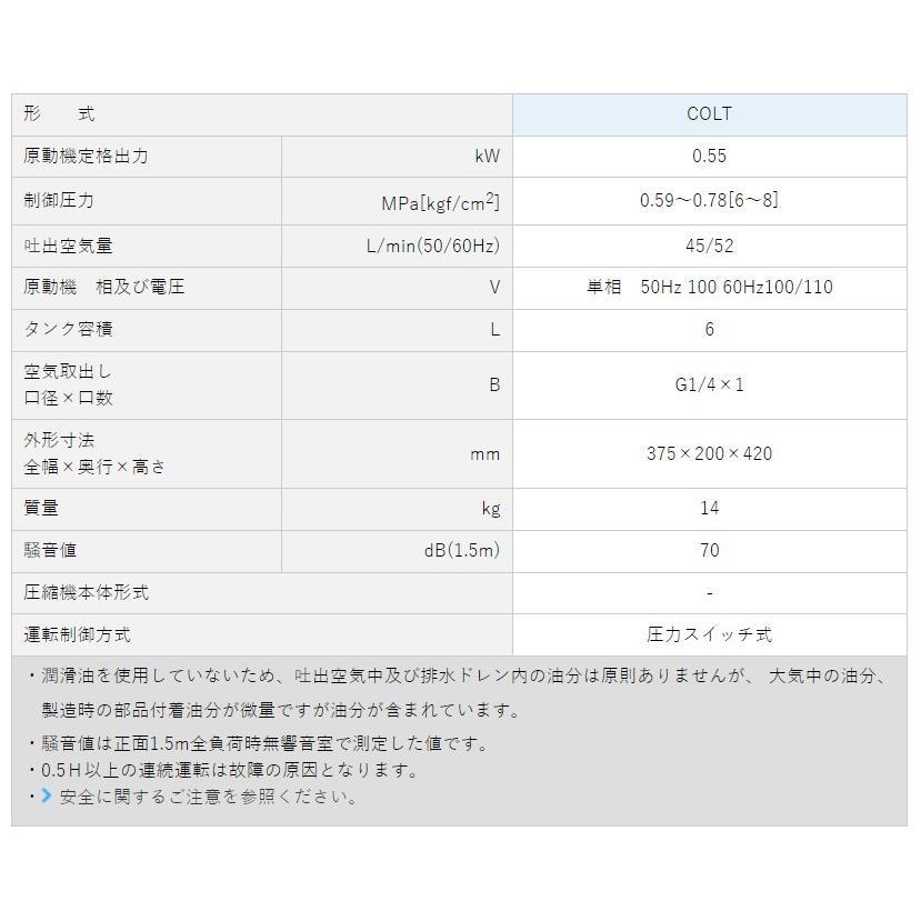 エアーコンプレッサー 明治機械 1.5馬力 COLT オイルレス ハンディ