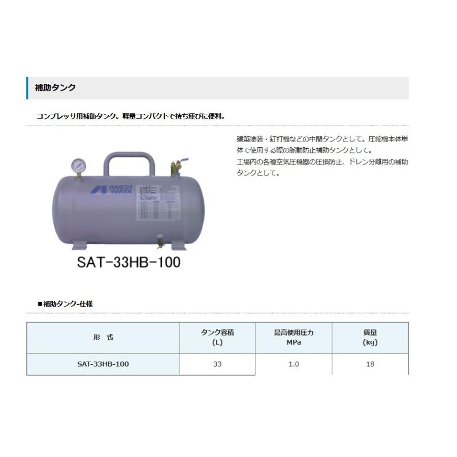 アネスト岩田 空気タンク SAT-33HB-100 33L エアータンク 補助タンク サブタンク コンプレッサー｜kikaihanbai-2｜02