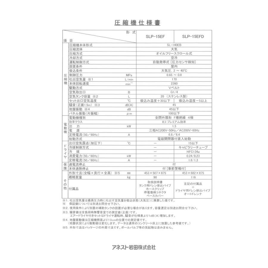 アネスト岩田 コンプレッサー SLP-15EFD M5 50hzオイルフリー アネスト岩田 コンプレッサー SLP-15EFD M5 50hzオイルフリー