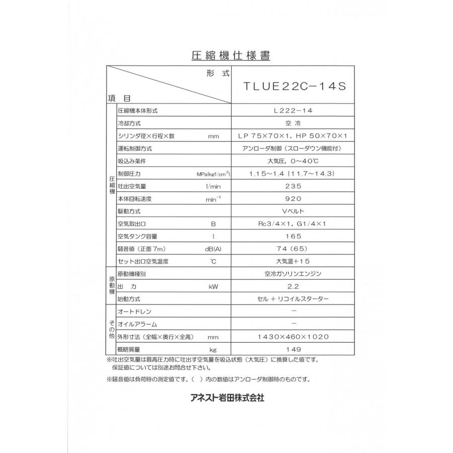 アネスト岩田 3馬力 TLUE22C-14S 給油式 レシプロ エアー アネスト岩田 3馬力 TLUE22C-14S 給油式 レシプロ エアー