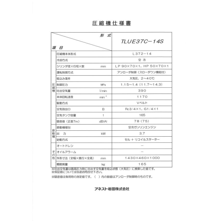 アネスト岩田 5馬力 TLUE37C-14S 中圧 レシプロ エアー アネスト岩田 5馬力 TLUE37C-14S 中圧 レシプロ エアー