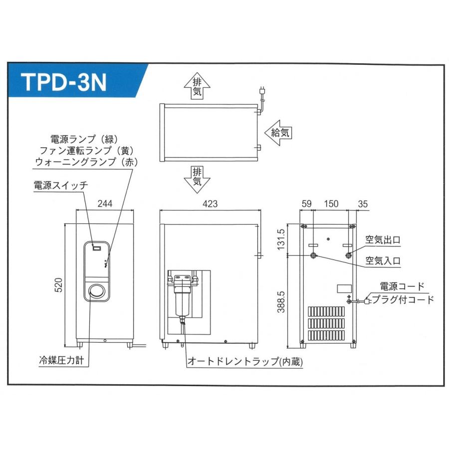 エアードライヤー コンプレッサー 東プレ TPD-3N 3馬力対応 二重 エアードライヤー コンプレッサー 東プレ TPD-3N 3馬力対応 二重