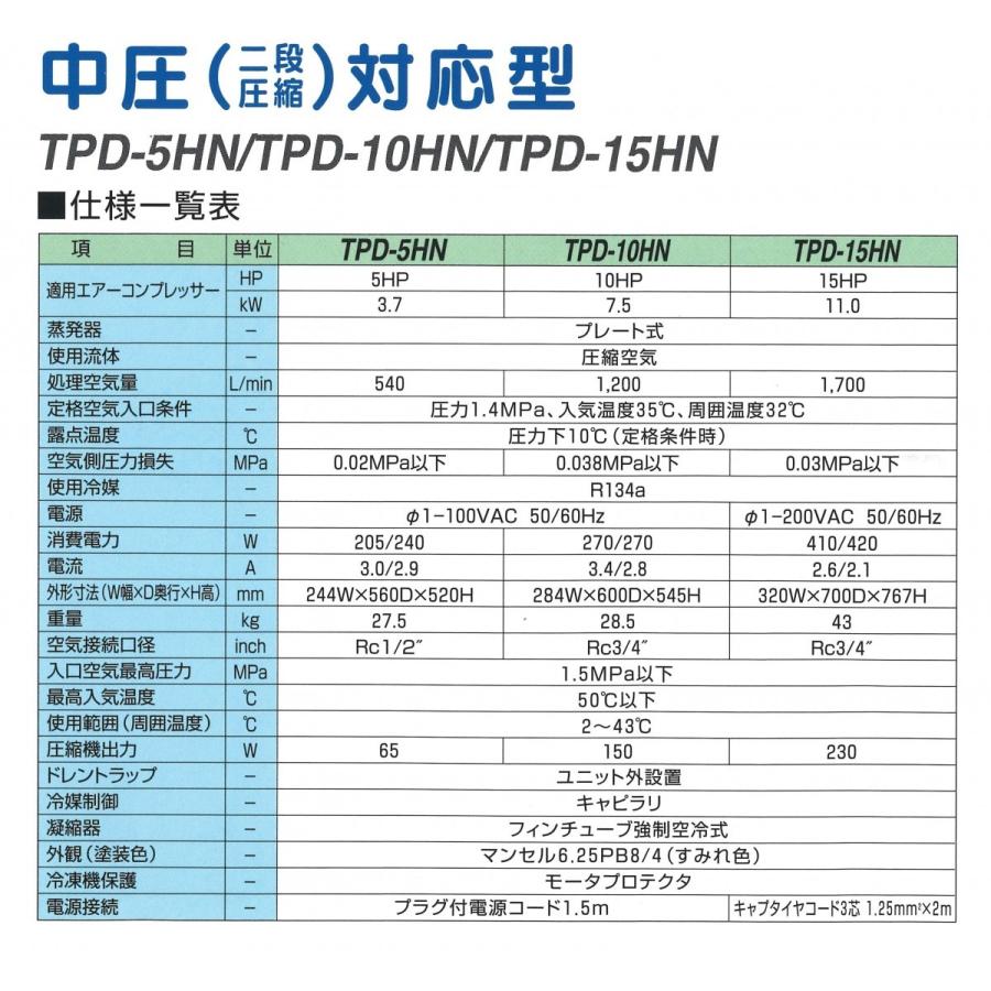 エアードライヤー コンプレッサー 東プレ TPD-5HN 5馬力対応 エアードライヤー コンプレッサー 東プレ TPD-5HN 5馬力対応