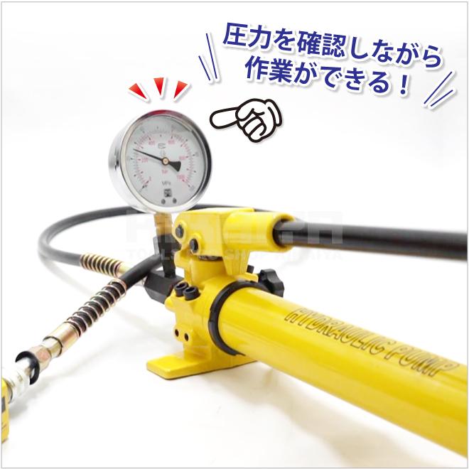 油圧ポンプ 手動式 ダブルポンプ 圧力ゲージ付き 油圧ホース付き 容量900cc ハンドポンプ KIKAIYA|kikaiya-max|06