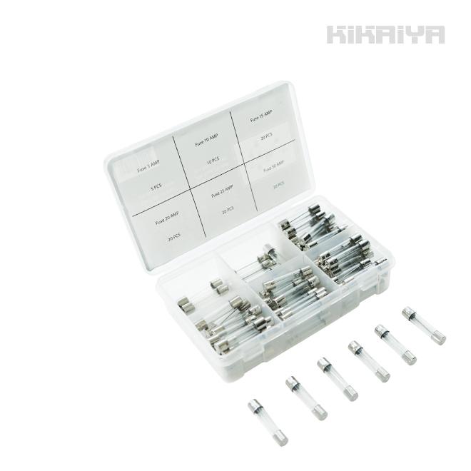 AGCガラス管ヒューズ セット 約95個入 6サイズ 収納ケース付 ヒューズ AGC ガラス管 250V KIKAIYA