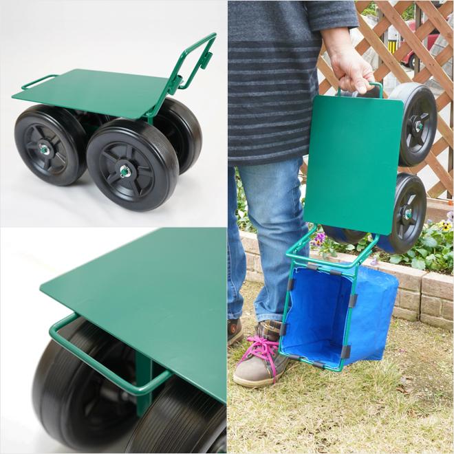 KIKAIYA（キカイヤ） 腰かけ台車 園芸用カート 道具袋付き 軽量